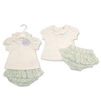 BIS-2120-6241: Baby Girls Cotton Top & Jacquard Pant Outfit (NB-9 Months)